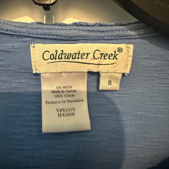 Coldwater Creek Blue Embroidered Cotton Short Sleeve Tie Neck Top S - Picture 3 of 7